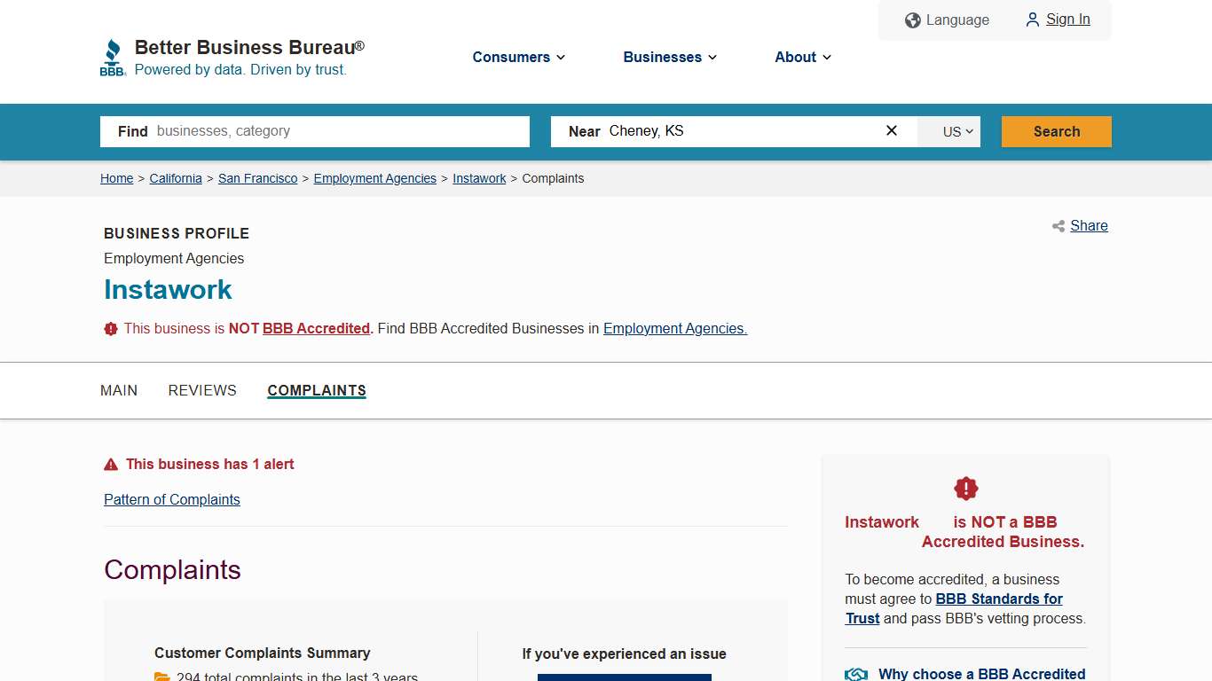 Instawork BBB Complaints Better Business Bureau