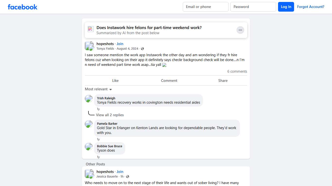 hopeshots I saw someone mention the work app Instawork the other day and am wondering if they fr hire felons cuz when looking on their app it definitely says ch... Facebook